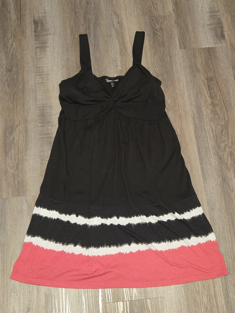 Allison Brittney Black Coral and White Stripe Sleeveless Dress